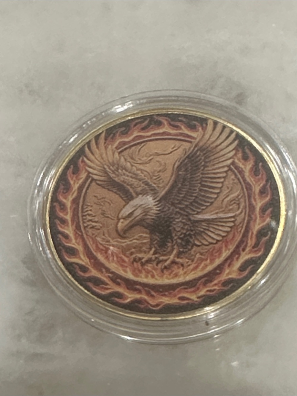 Decorative Eagle Flame Coin - Brown and Gold Accent